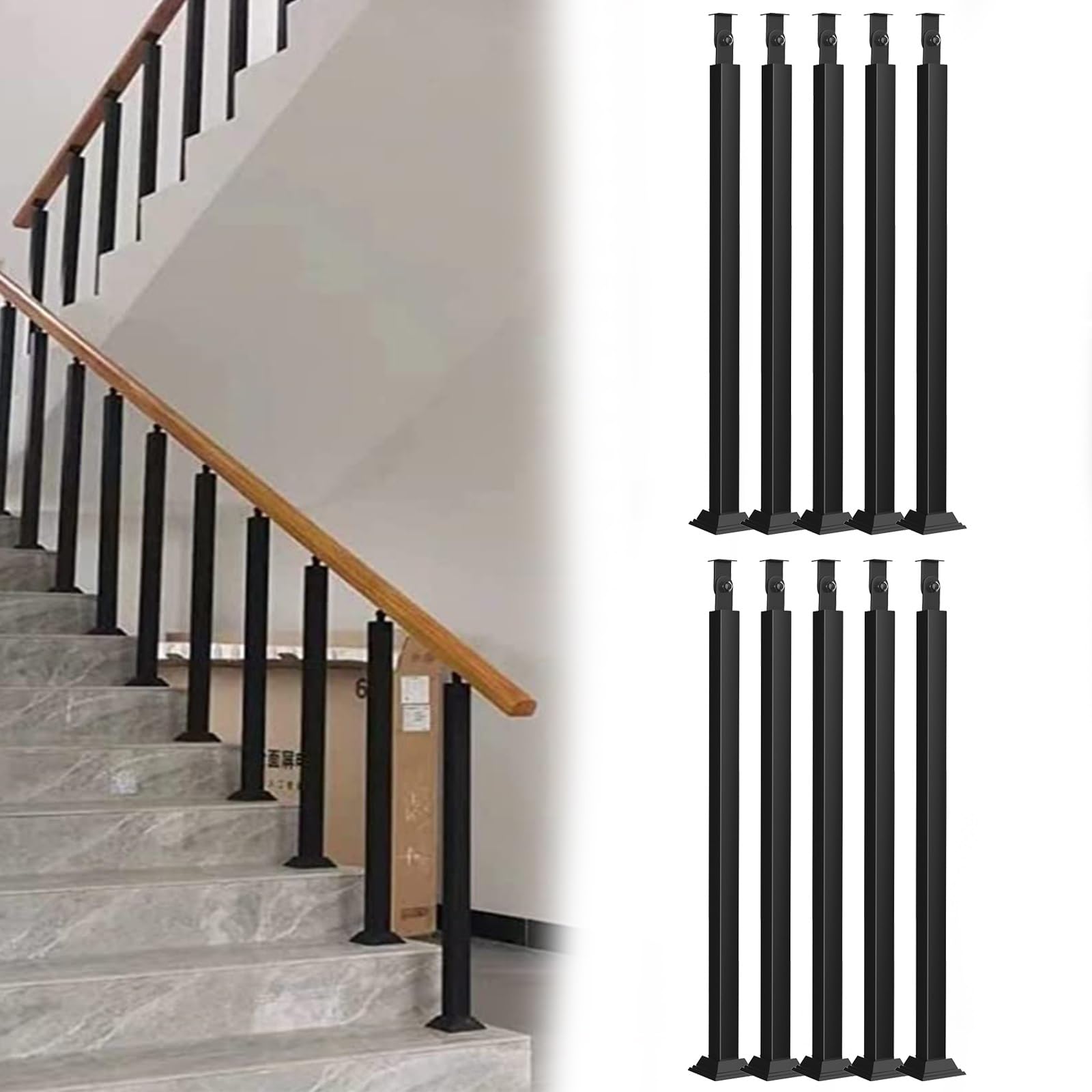 Poteau de rampe d'escalier noir en métal de 70 cm pour aménagement de mezzanine chic