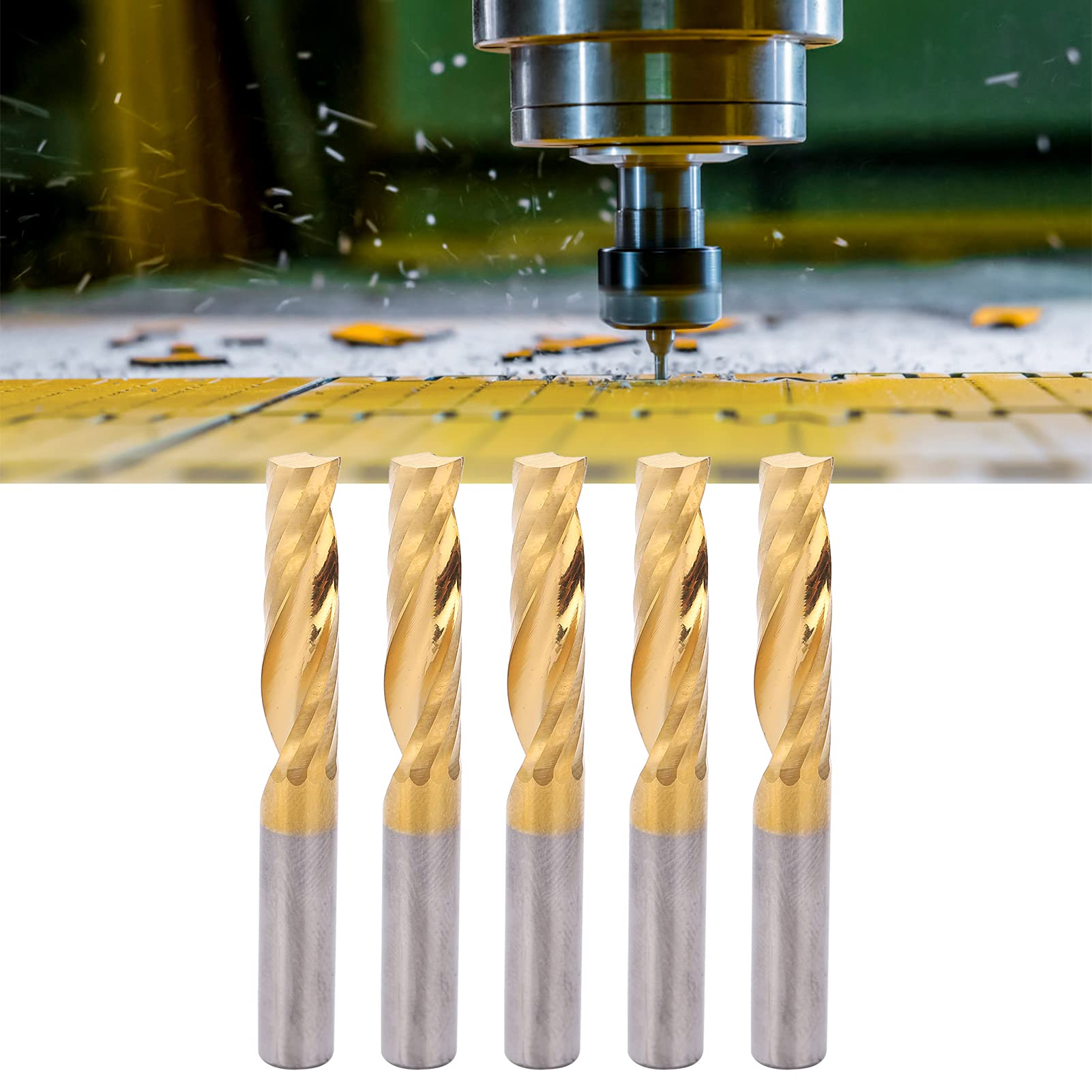 Marhynchus Fresa a Spirale Set di Frese CNC in Acciaio Ad Alta velocità 5 Pezzi 6mm X 25mm X 50mm Punte per Router Placcate in Titanio per Utenti di Fresatura e Scanalatura CNC