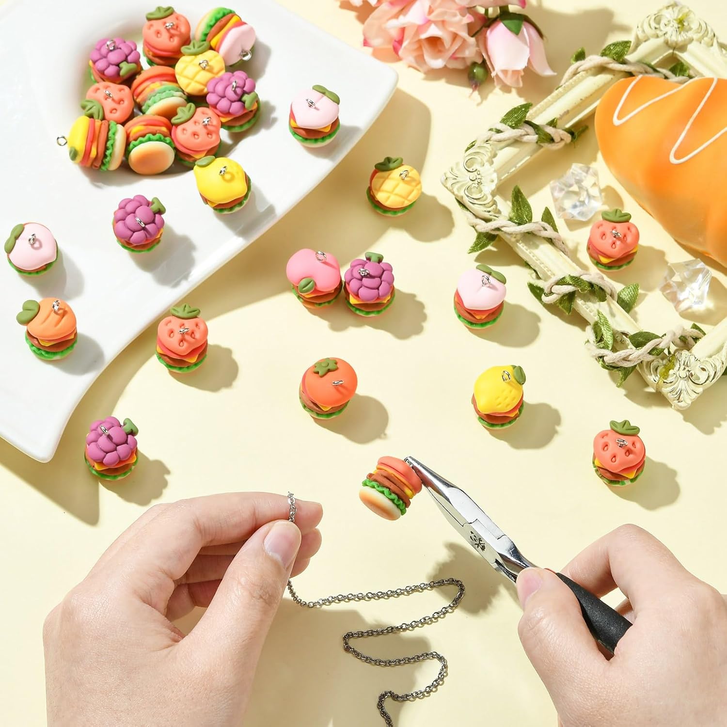 KitBeads 30Pcs Random Fruit Hamburger Charms Mini Burger Charms Colorful Resin Fast Food Charms for Bracelets Jewelry Making Necklaces Crafts Bulk - Image 6