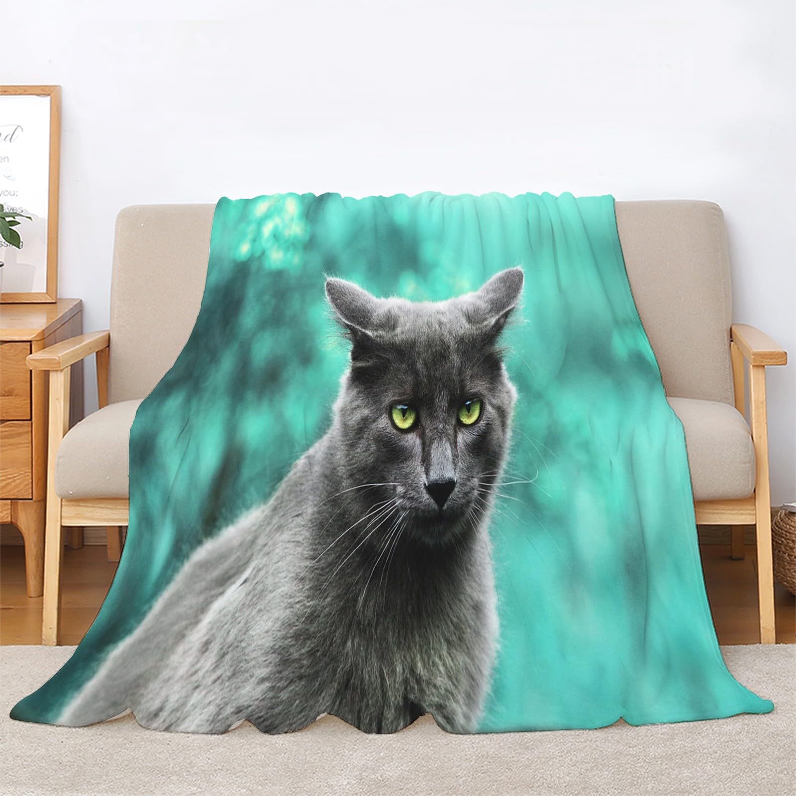 Koc dla zwierząt domowych Koce Niebieski kot Pojedynczy koc na łóżko miękkie ciepło, puszyste koce na sofę flanelowe 180 x 200 cm na wszystkie pory roku