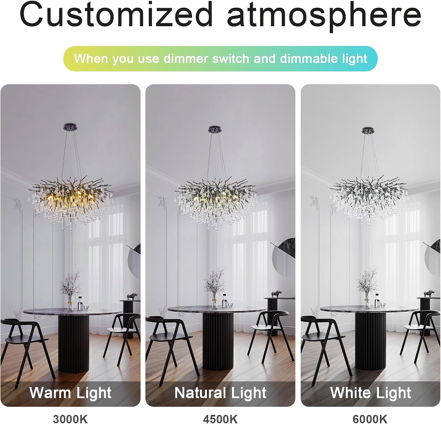 Modern Chandeliers for Dining Room 31.5in Black Crystal Chandelier Farmhouse Tree Branch Chandelier Large Raindrop Chandelier for Living Room Foyer Kitchen Island
