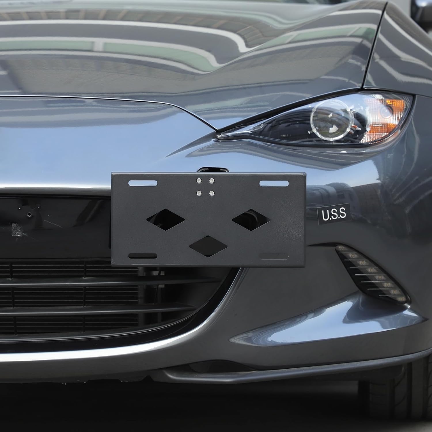 Tow Hook License Plate Mount Bracket for Mazda MX-5 Miata 2016-2025 Accessories, Front License Plate Frame Tag Holder, No Drill Front Bumper Tow Hook Hole Tag Mount Adapter Relocation Kit Carbon Steel