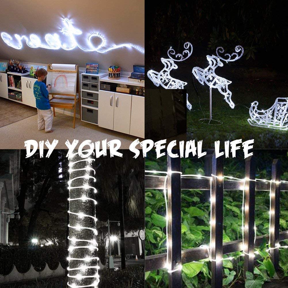 Guirnaldas Luces Exterior Solar, 30M 300 LED Impermeables Manguera Led Exterior 8 Modos Cadena de Luces Para Boda Casa Patio Jardines Fiestas (Blanco)