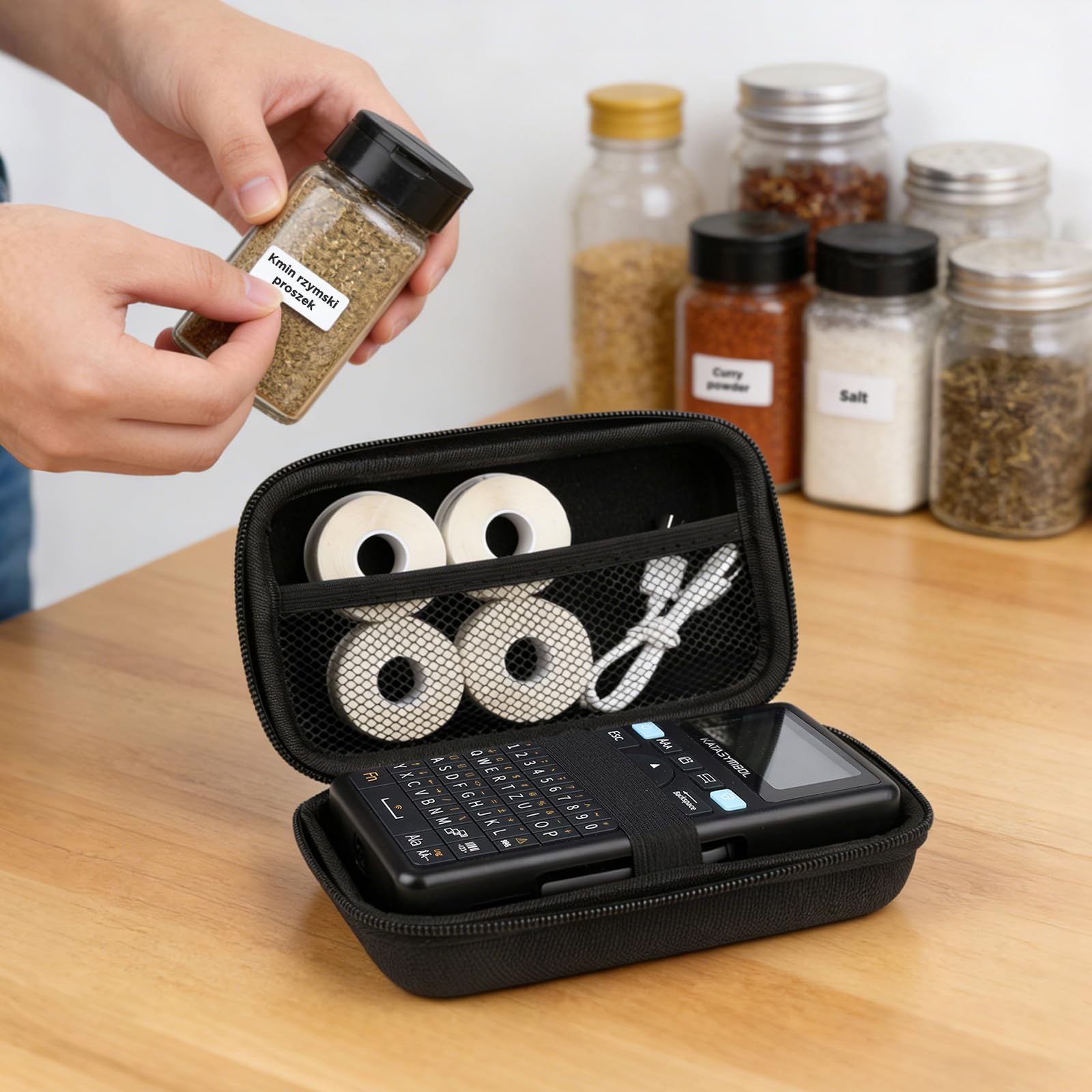 SUPVAN E11 Nylonowe Twarde Etui na Drukarkę Etykiet, 16.8 × 10 × 6.5 cm | Wodoodporne, Wstrząsoodporne, Pyłoszczelne, Antystatyczne, Elastyczna Taśma & Kieszeń Siatkowa, do Organizacja & Ochrona