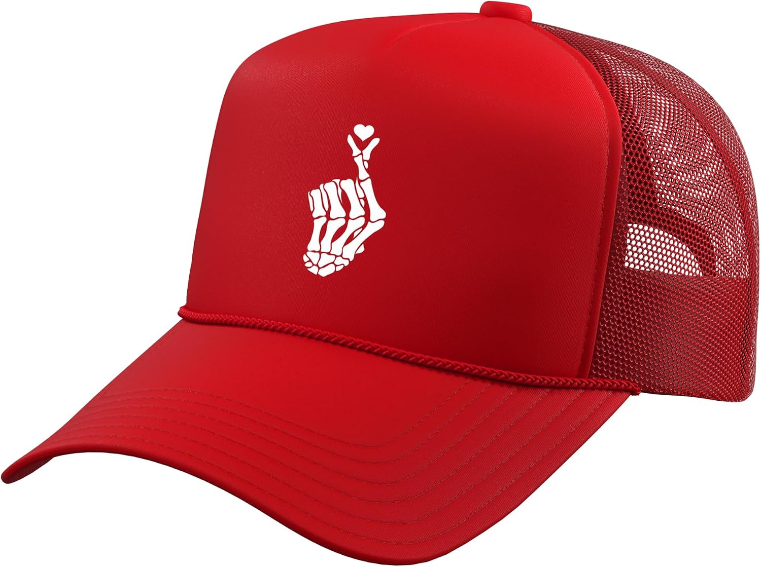 Skeleton Bone Finger Heart Trucker Hat with Adjustable Mesh Back