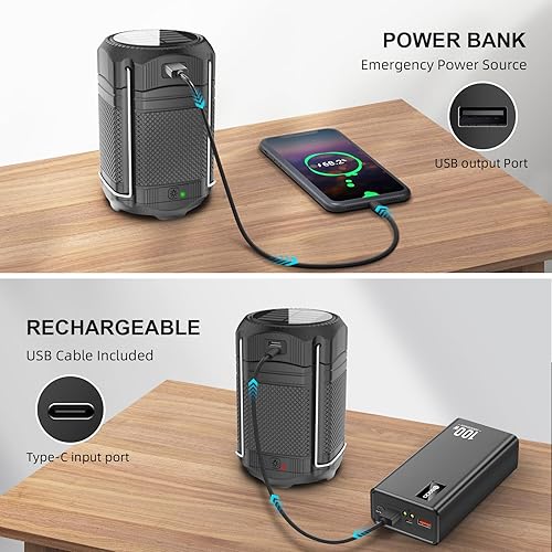 Miniatura 3 de Paquete de 2 faroles de camping de 5000 mAh con manivela solar telescópica LED cargador USB para cortes de energía, lámpara portátil recargable con