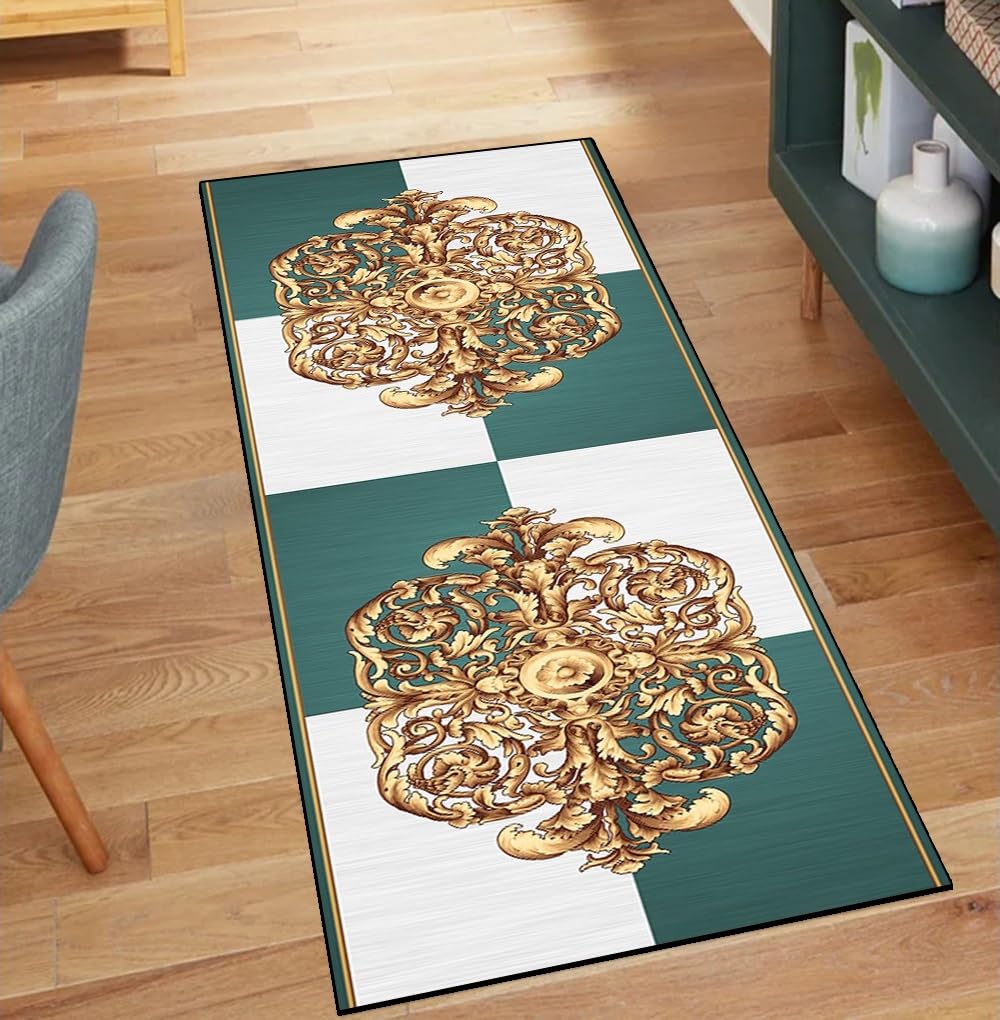 Tapis de couloir 110x1200 cm au design vintage vert et finitions soignées