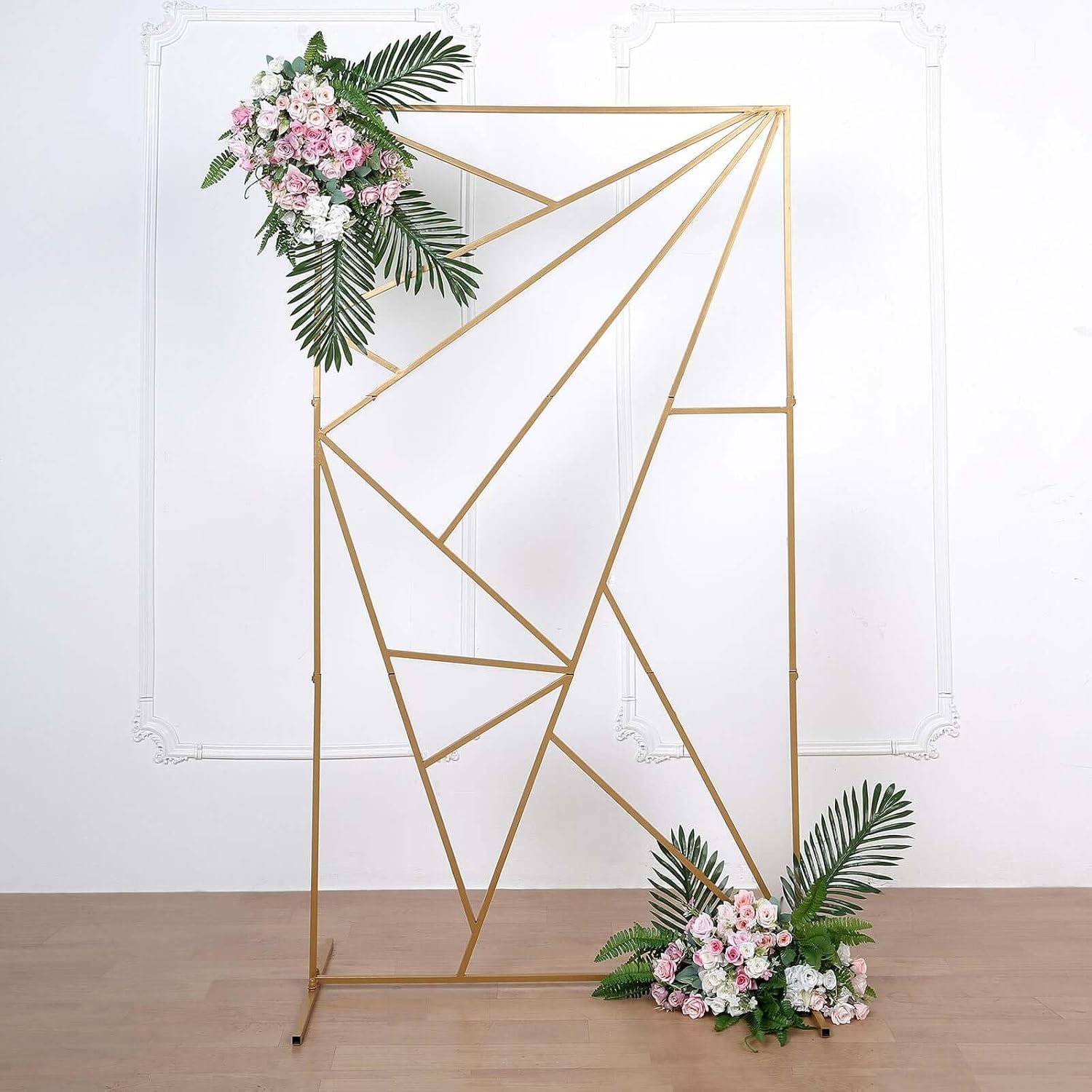 Efavormart 6ft Tall Gold Metal Geometric Rectangle Wedding Backdrop Stand, Floral Floor Stand with Cloudy Film Insert for Ceremony, Showers, Party Decor