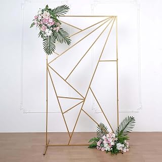 Efavormart 6ft Tall Gold Metal Geometric Wedding Backdrop Rectangle Floor Stand, Flower Stand Doorway Wall Prop with Cloudy Film Insert for Weddings, Showers, Party, Centerpiece Decorations