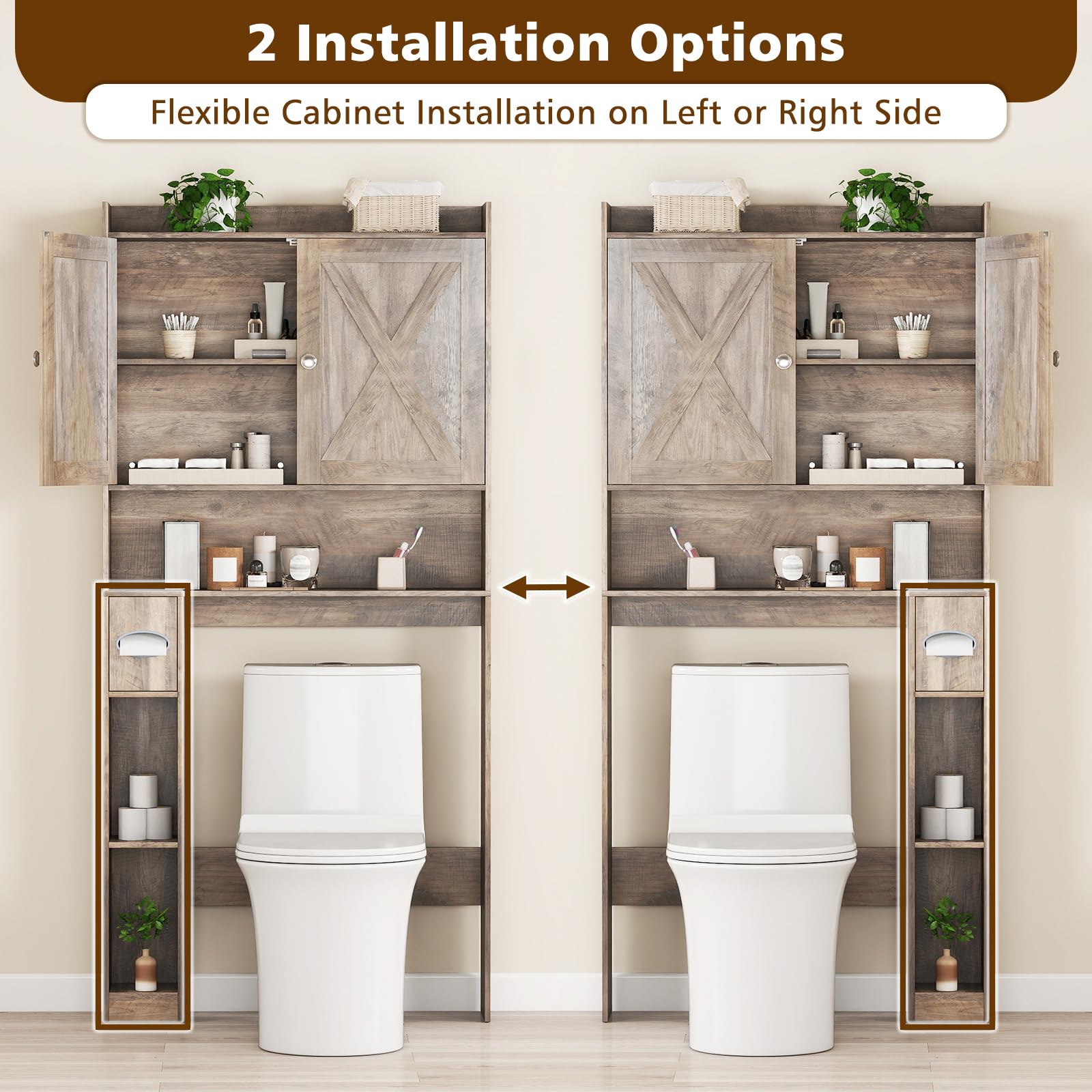 GIANTEX Armoire WC pour salle de bain avec 2 portes battantes, étagères réglables et compartiments pour papier toilette, armoire de toilette peu encombrante au-dessus des toilettes, 81,5 x 19,5 x