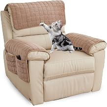 Recliner Chair Cover Headrest Cover Thickened Flannel for Recliner Chair Quilted Non Slip Armchair Cover with Pockets Furniture Protector Cover for Pets Khaki,1 Seater 3PCS