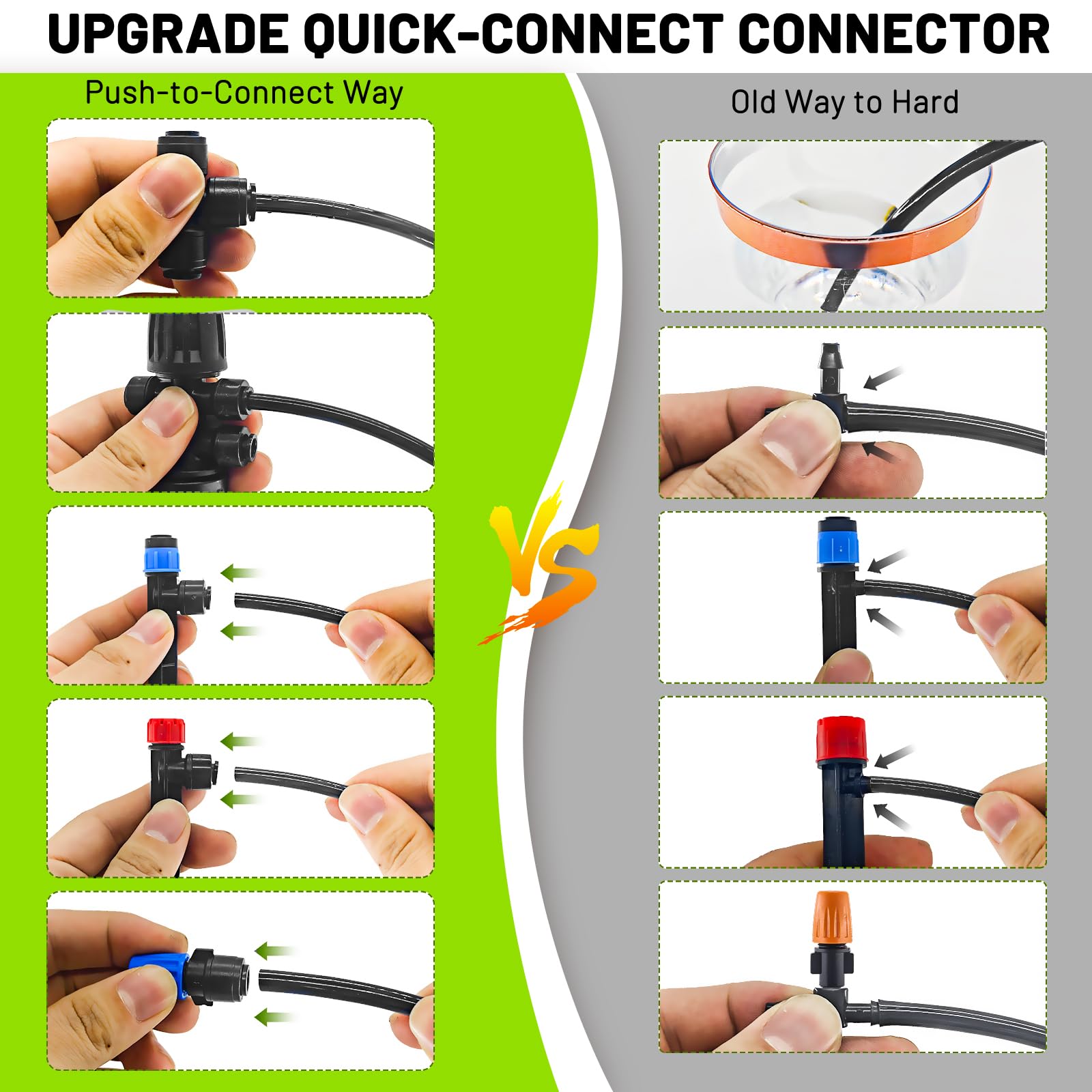 Sistema de riego por goteo de 236 pies, sistema de riego de conector rápido para jardín, kit automático de riego por goteo de invernadero para cama elevada, sistema de riego de plantas con tubo de 1/4
