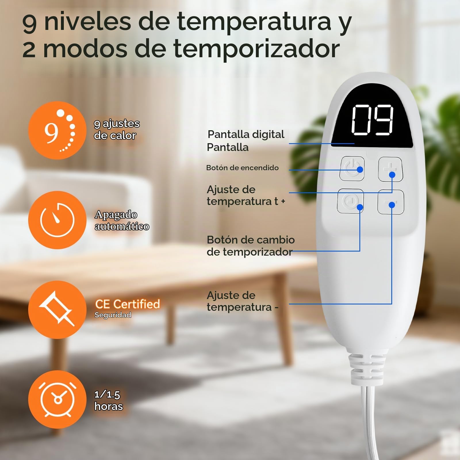 Lumbar Manta Electrica Espalda Y Cuello 60*85Cm – Apagado Automático De La | Este manta electrica espalda y cuello con apagado automático está diseñado con la última tecnología, cuenta con 9 niveles.