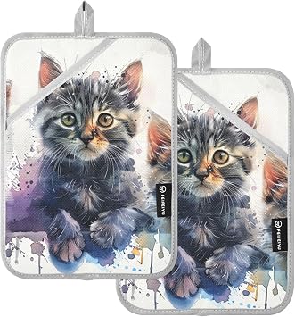 Pot Holders 2Pcs for Kitchen Three Adorable Kittens Heat Resistant Hot Pads for Cooking Grilling Baking BBQ Pot Holders for Women Home Microwave 7 x 9.8