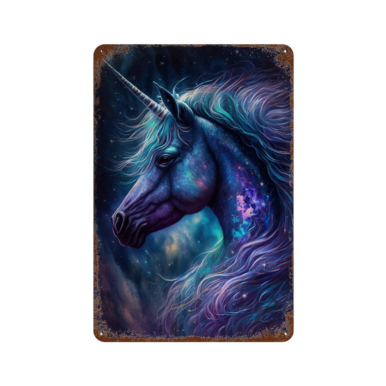 Galactic Unicorn Fantasy Art Print -2 Rustic Tin Plaque 11.8"x7.9", Novelty Wall Decor for Garage, Pub Or Kitchen