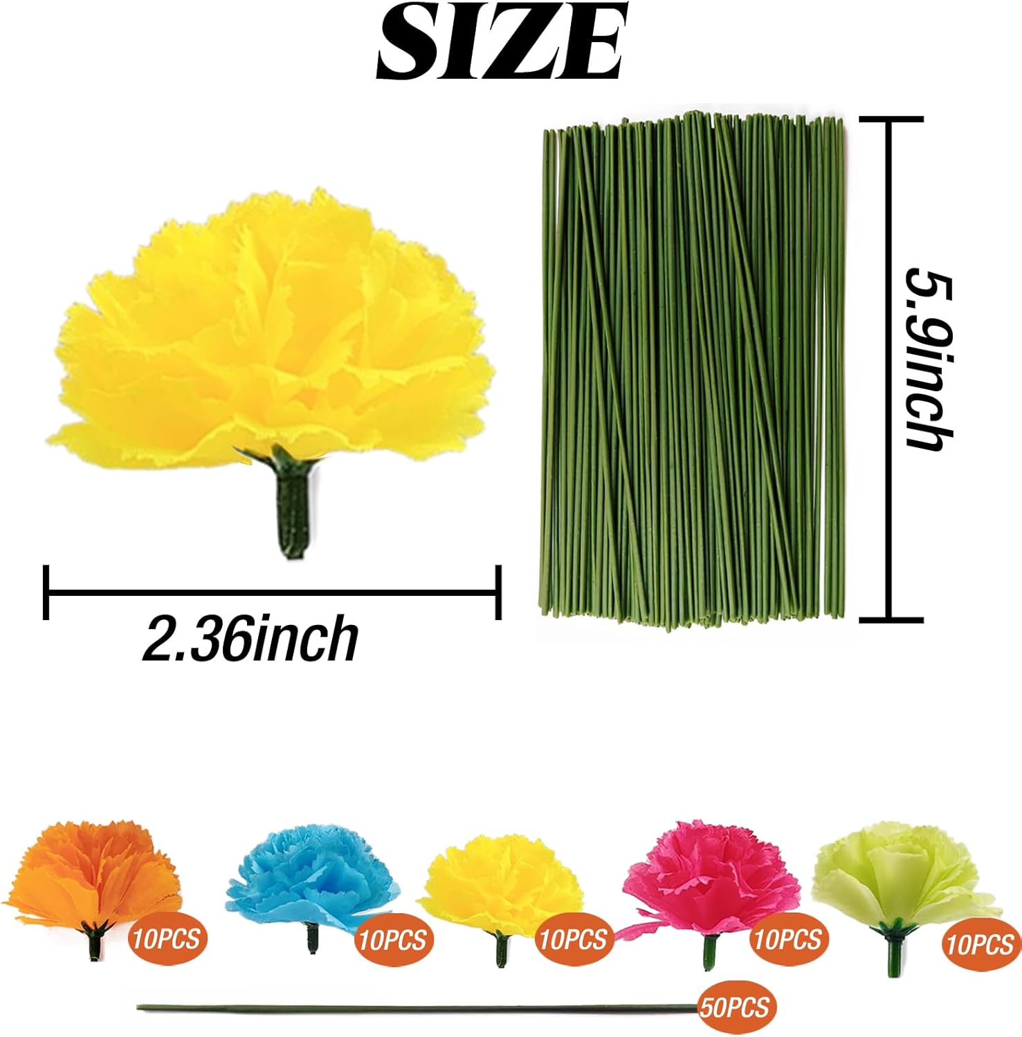 50PCS Marigold Flower Heads, Colorful Artificial Flowers for DIY Marigold Garland Diwali Day of The Dead Halloween Wedding Party Home Decorations - Image 2