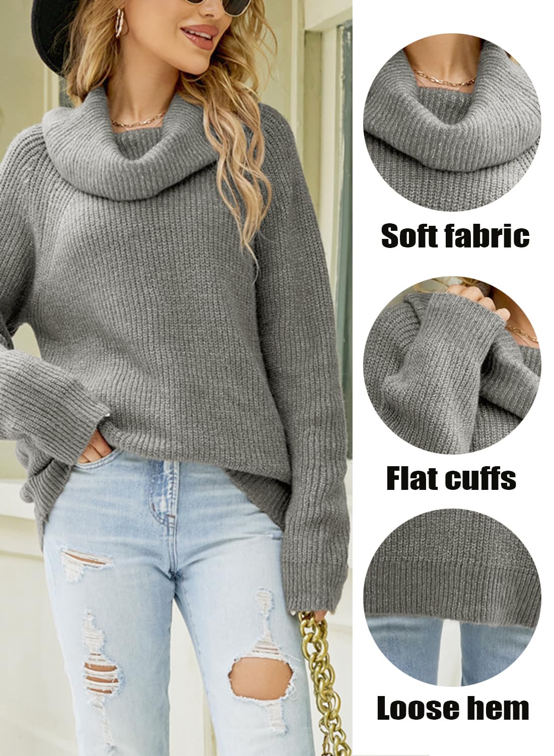 crazy bean Maglione Donna Elegante a Collo Alto Maglie Pesante a Maniche Lunghe Caldo Dolcevita Lungo Pullover Invernale in Maglia Oversize