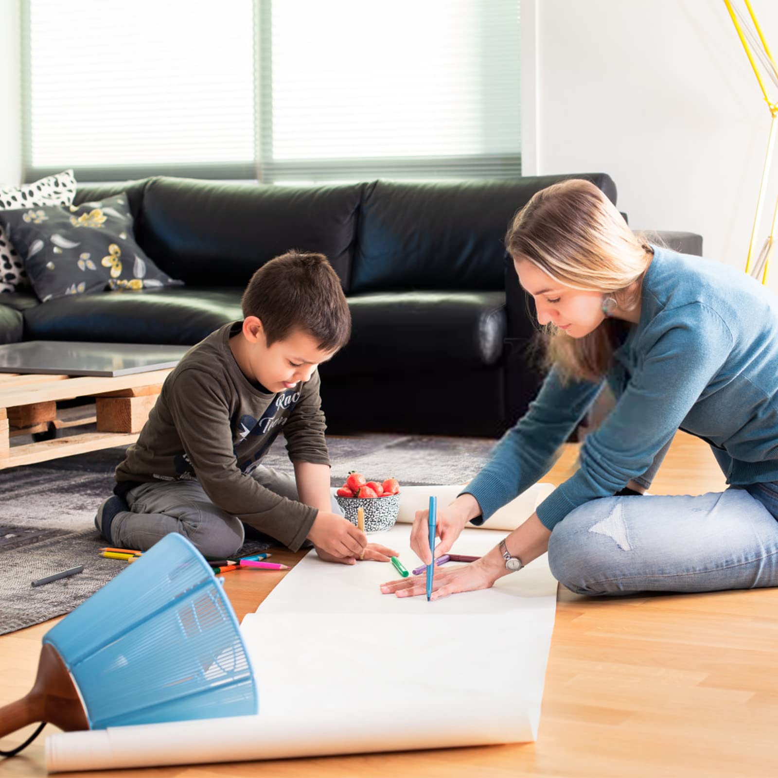 SOUJOY Paquete de 6 rollos de papel de caballete, rollo de papel de dibujo para niños, 12 pulgadas x 82 pies, papel blanco reciclable para artes y manualidades para pinturas, estación de notas de