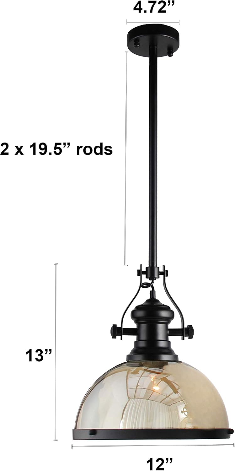 Bеѕt Dеаl Chadwick Pendant with Amber Glass Shade Ceiling Light Fixture Lamp Industrial Restaurant Bar Pendant Lamp Nostalgic Cafe for Kitchen Island Laundry Room Utility Room (11.81 Width)