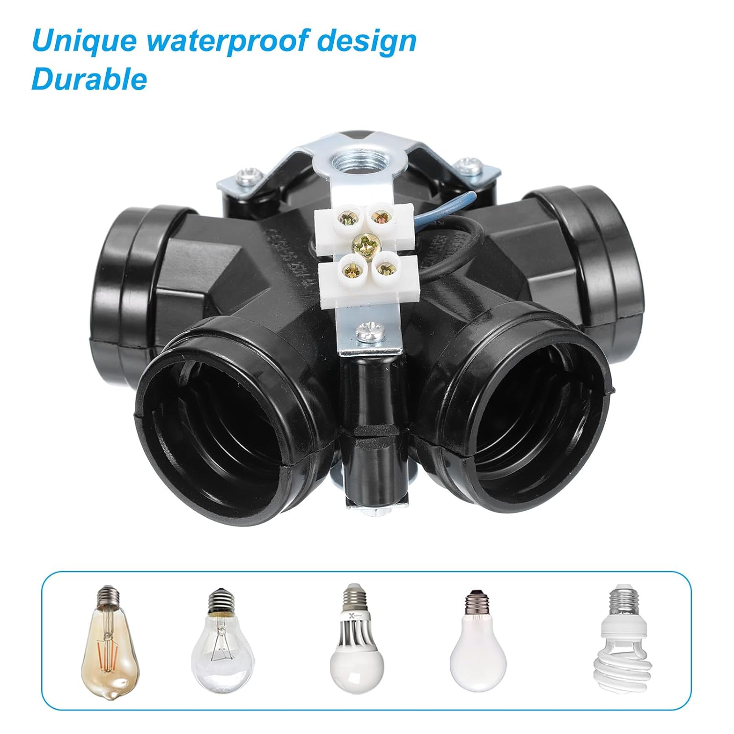 PATIKIL E26/E27 Medium Base 5 Light Cluster Socket, 2 Pcs Lamp Base Holder Multi-Cluster Incandescent for E26/E27 Lamp Holder Bulb,Black