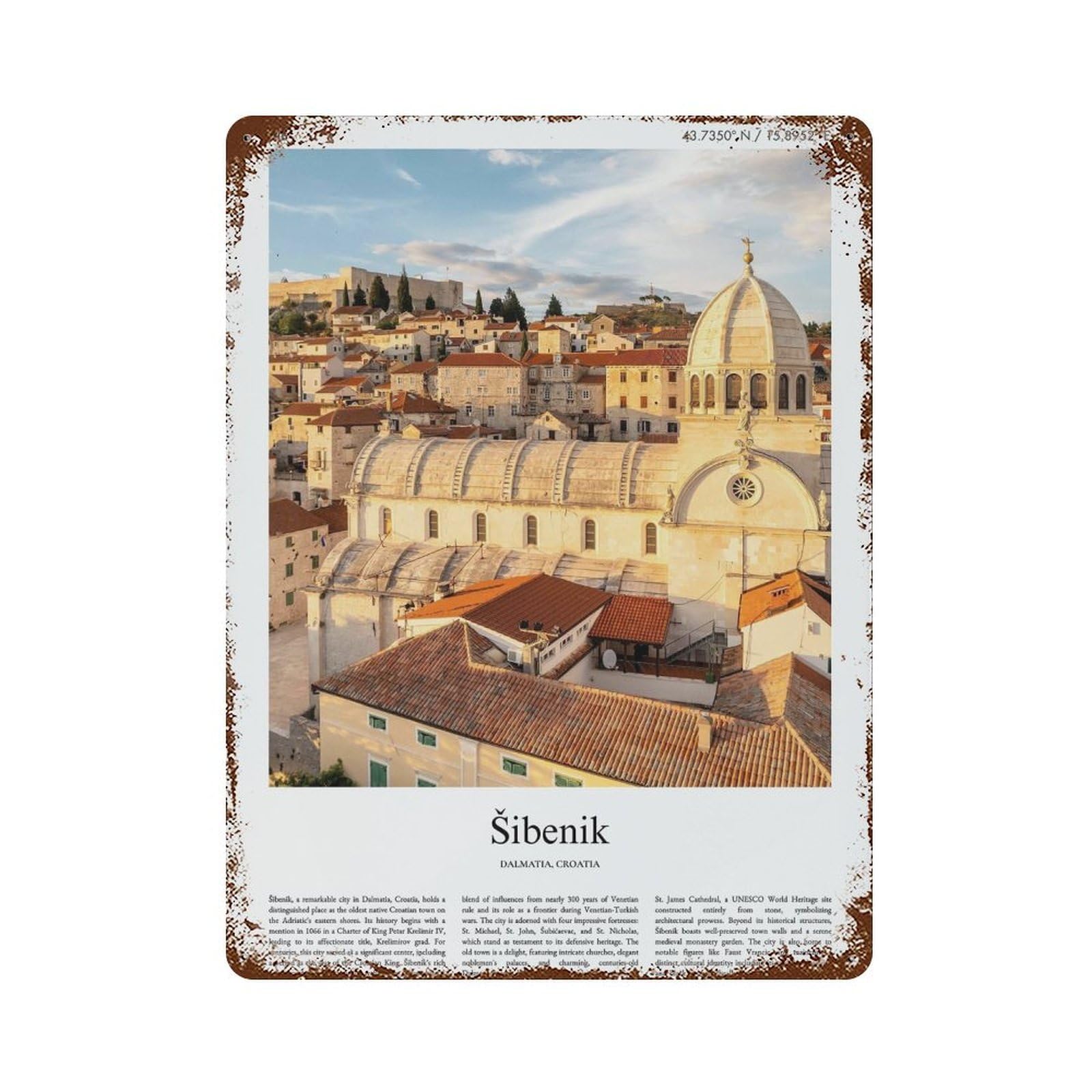 xiaoxiaoshen Šibenik Dalmatia, Croatia City Scenery Wall Decor Art Metal Tin Poster Modern Home Decor Art Home Bar Shop Decorations Vintage Sign 40x30cm