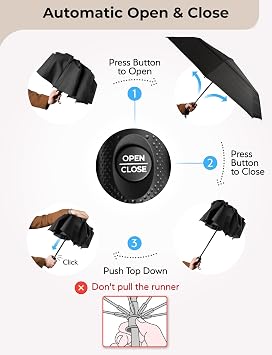 TUMELLA Strongest Windproof Travel Umbrella (Compact, 100MPH Wind-Tested)