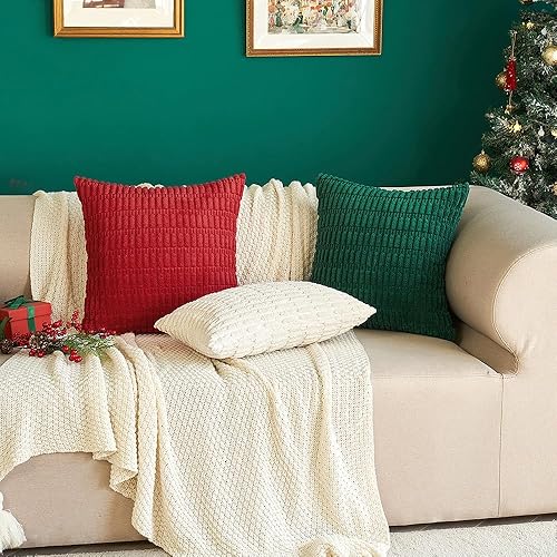 Miniatura 8 de MIULEE Paquete de 2 fundas de almohada decorativas de pana verde oscuro de 18 x 18 pulgadas, fundas de almohada suaves a rayas bohemias modernas,