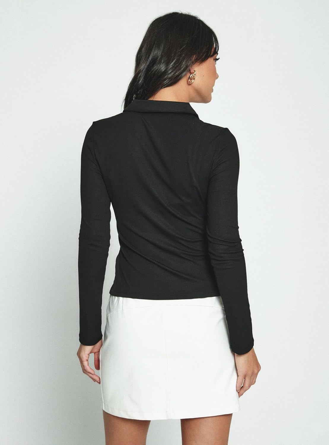 Womens Polo Shirts Fall Clothes for Women Lapel Collared V Neck Long Sleeve Tee Shirt - Image 3