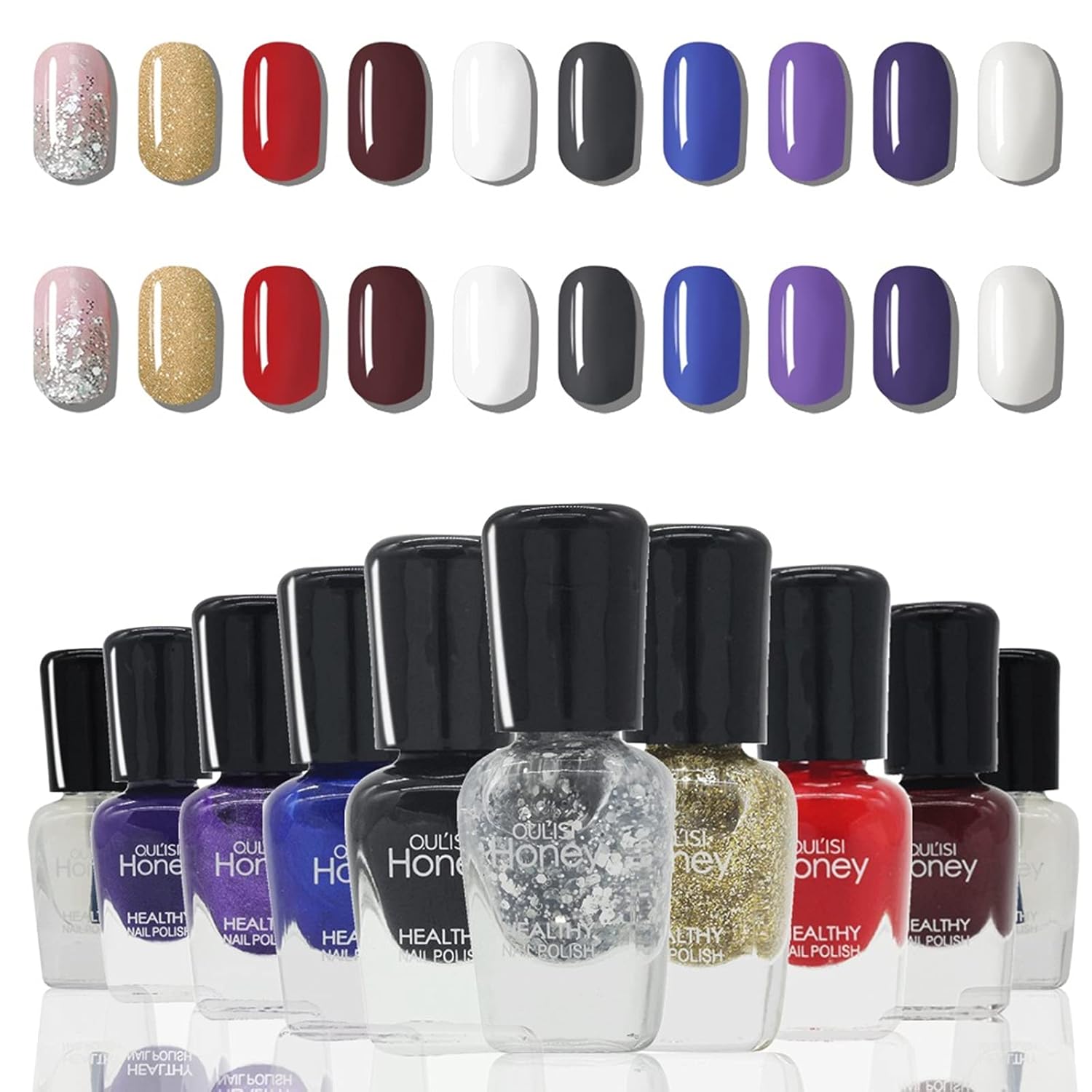 OUL'ISI Honey 10 colors Glossy Nail Polish set Quick-drying, DIY Nail Polish Kit Easy Peel-off Nail Polish Top Base Coat Water Based Nail polish & decoration products for Women Girls((STYLE-3) : Beauty & Personal Care