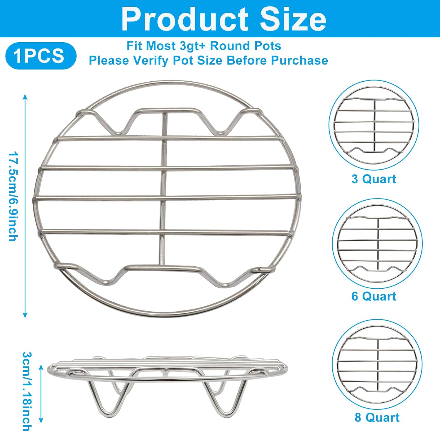 7" Stainless Steel Steamer Rack, 1 PCS, Round