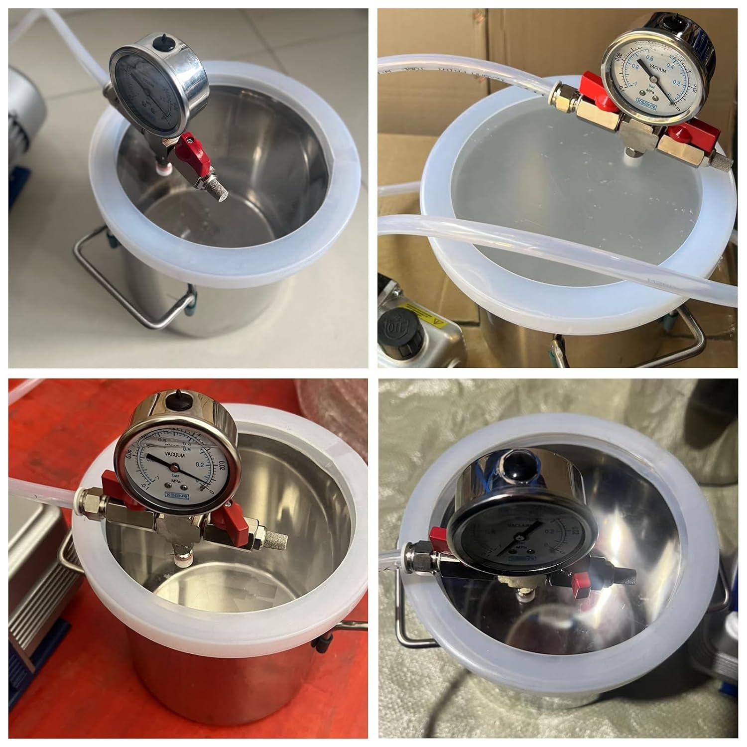 Vakuumkammer-Set aus Edelstahl mit transparentem Deckel für Harzguss, Epoxid-Entgasung und Holzstabilisierung, professionelle Laborausrüstung mit Messgerät und Ventilen (2,7 l Fassungsvermögen), 12 l