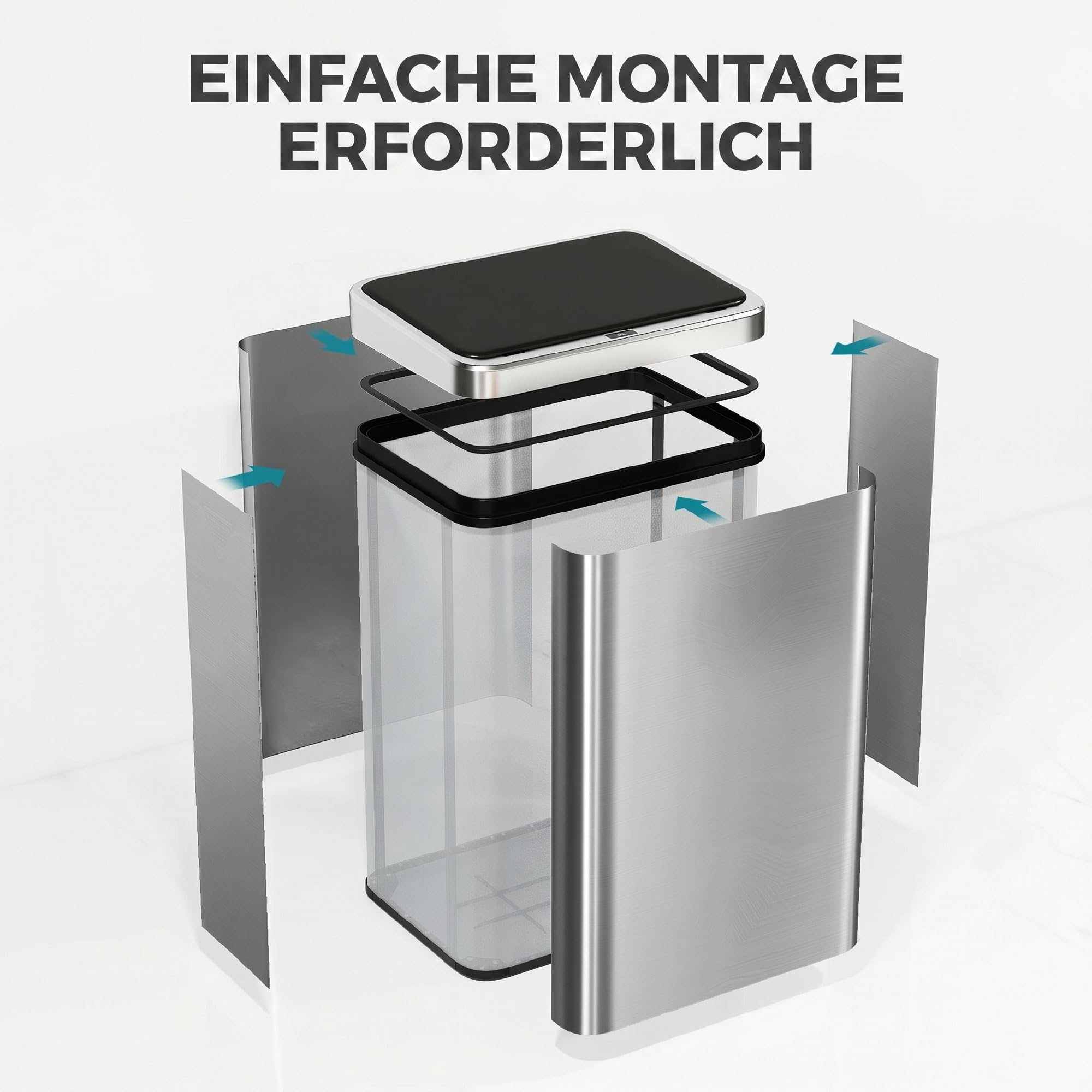 HOMCOM Sensor Mülleimer 40L Edelstahl Automatischer Mülleimer Silber | Soft-Close-Deckel, Bewegungssensor, Fingerabdrucksicherer Abfalleimer, Müllbehälter, für Büro Schlafzimmer Küchen