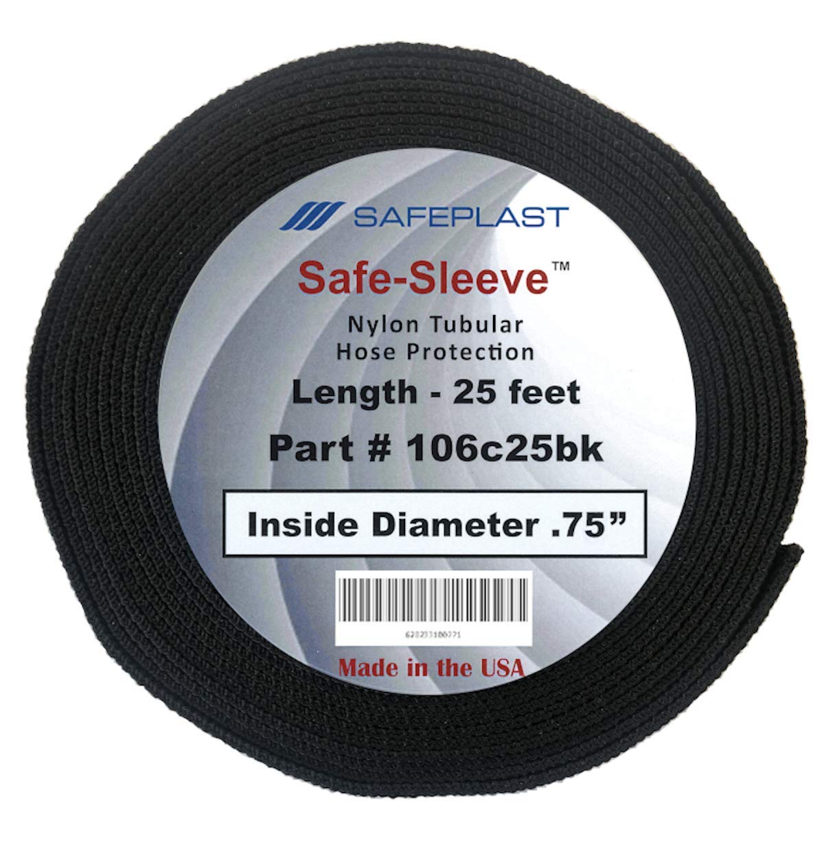 SafeSleeve .75" ID Nylon Protective Hose Sleeve, 25' Length, Black