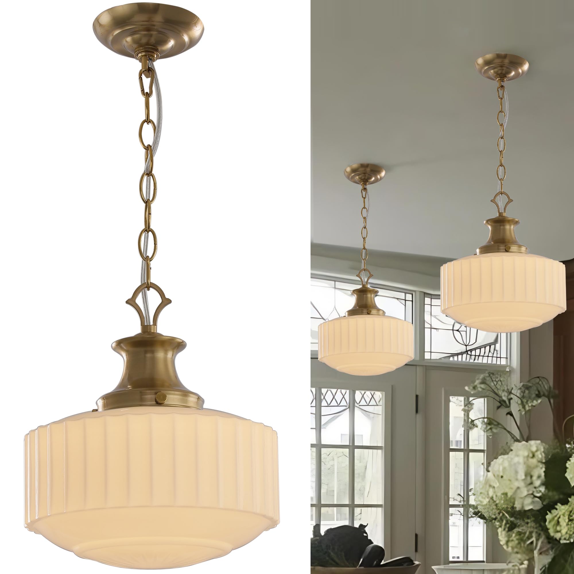 Photo 1 of AILELANG Brass Milk Glass Pendant Light