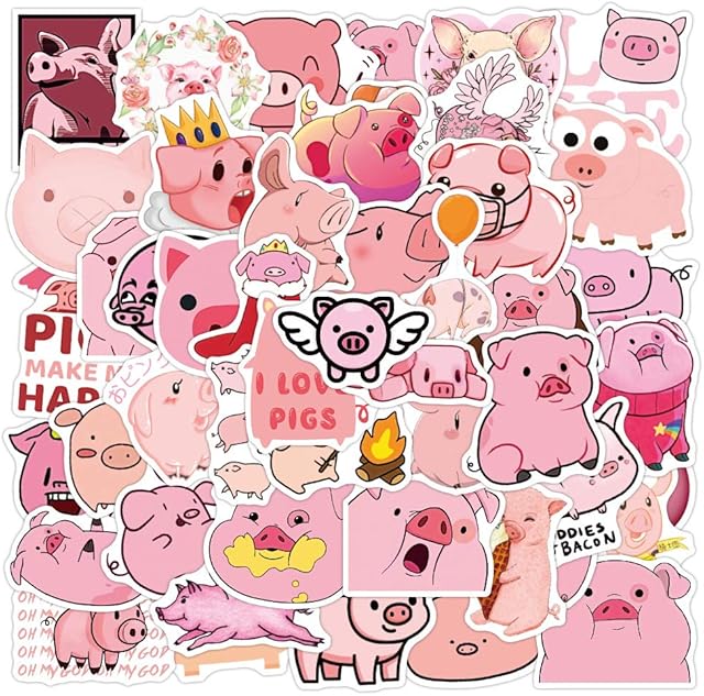 NAVK 50Pcs Pink Cute Pig Aesthetic Decal Stickers, Vinyl Sticker Decoration for Car Laptop Water Bottle Skateboard Phone Scrapbooking, Trendy Gifts for Girl Boy