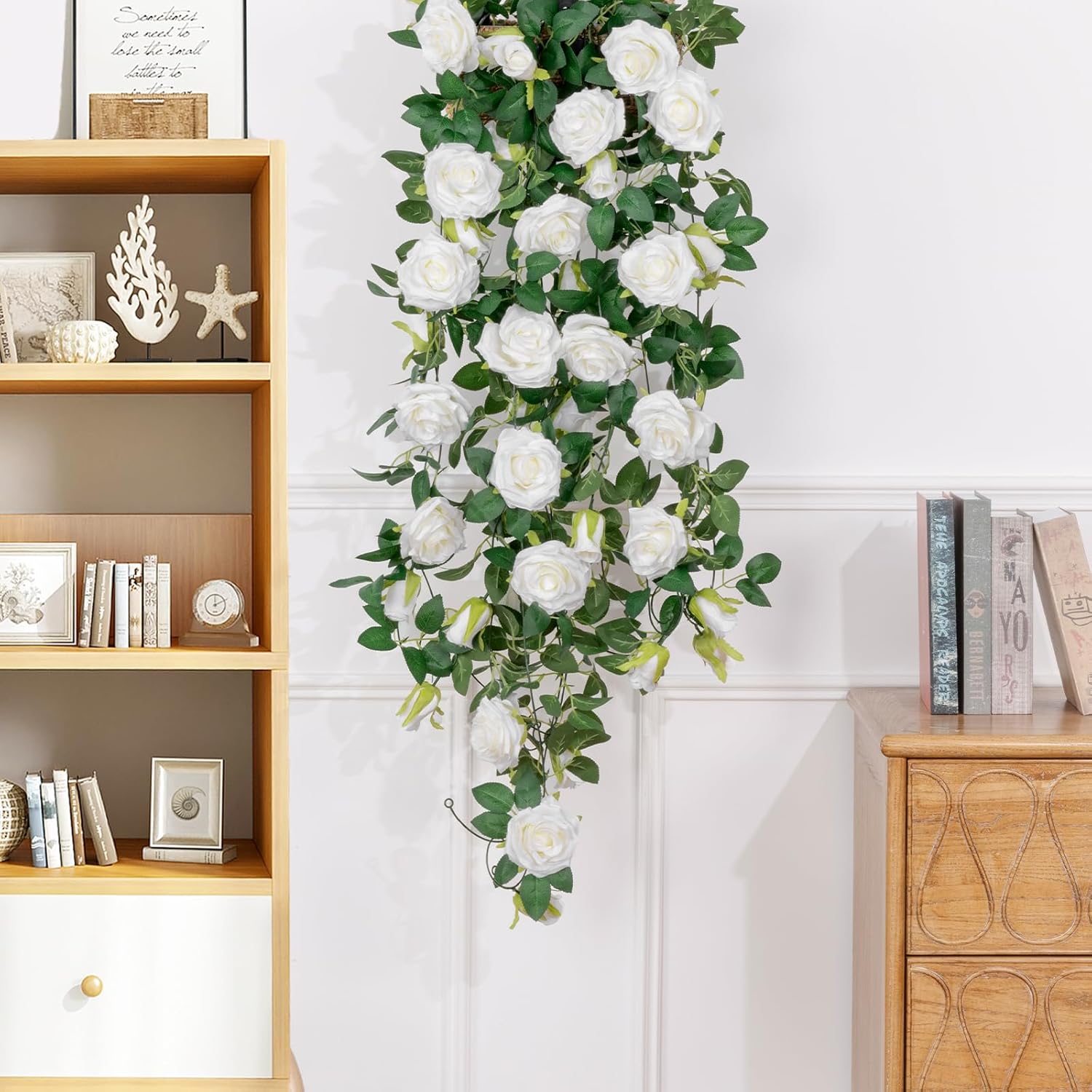 U'Artlines 3 Pack Artificial White Rose Vines Floral Garlands Total 19.5 Ft Fake Vine Silk Flower Garland for Indoor Outdoor Home Wedding Arch Garden Wall Decoration