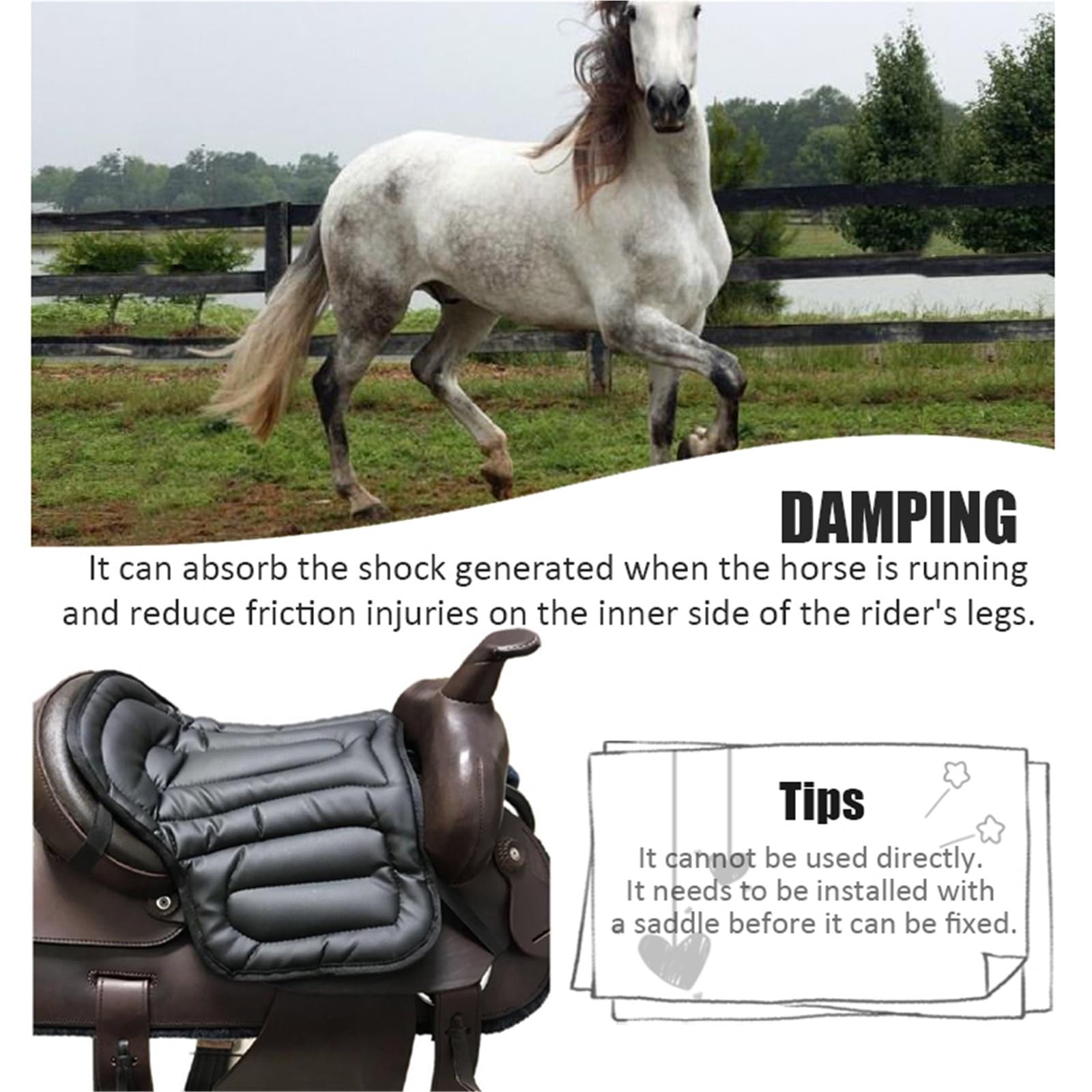 Almohadilla for silla de montar a caballo cuero artificial, suave y con amortiguación, cojín largo for asiento ecuestre para montar a caballo