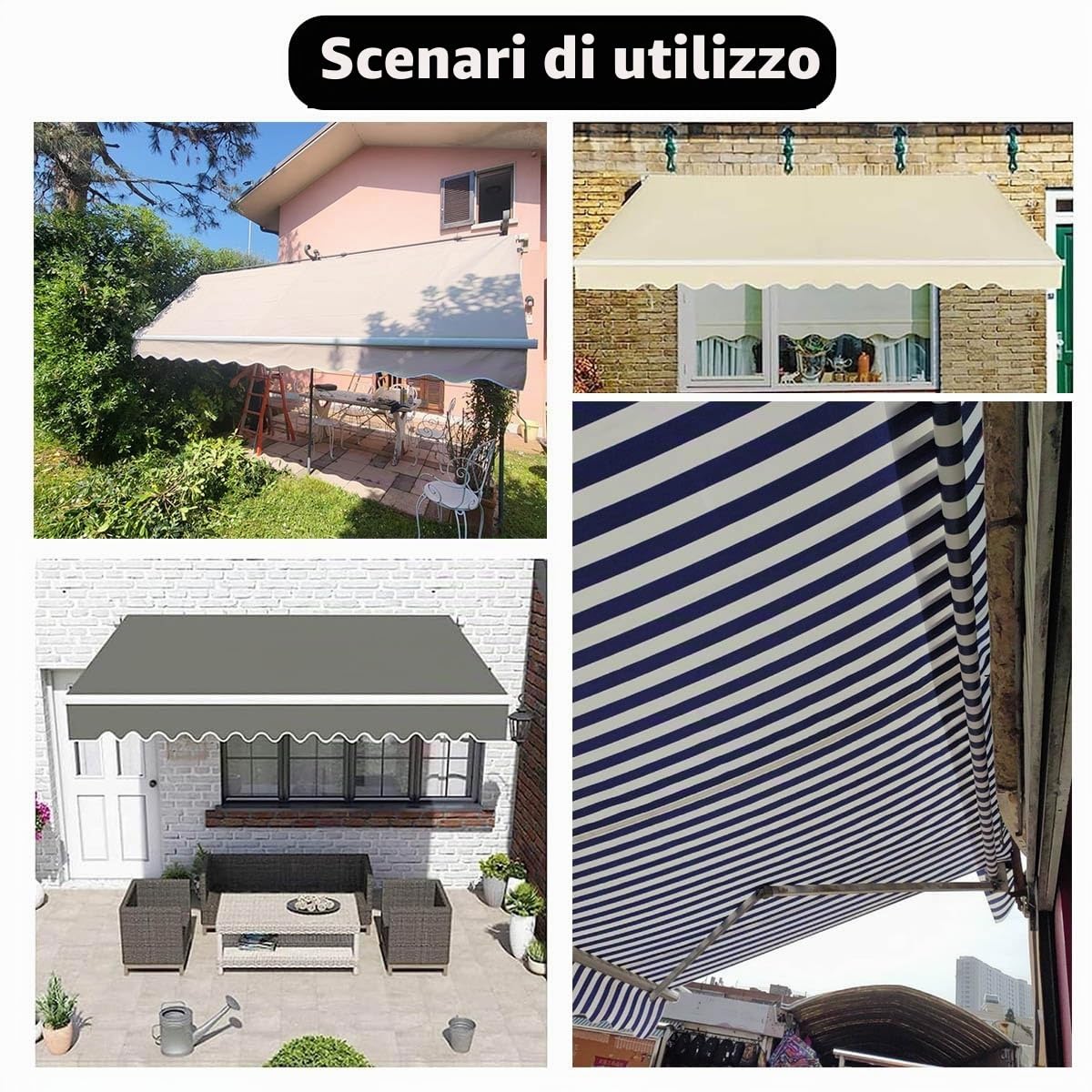 Telo per Tende da Sole Manuale 2.0m 3.0m 5m, Tessuto di Ricambio per Tende da Sole da Giardino Esterno, Tettoia di Ricambio Retrattile per Balcone, Nessuna Cornice(Blue And White,200x150cm)