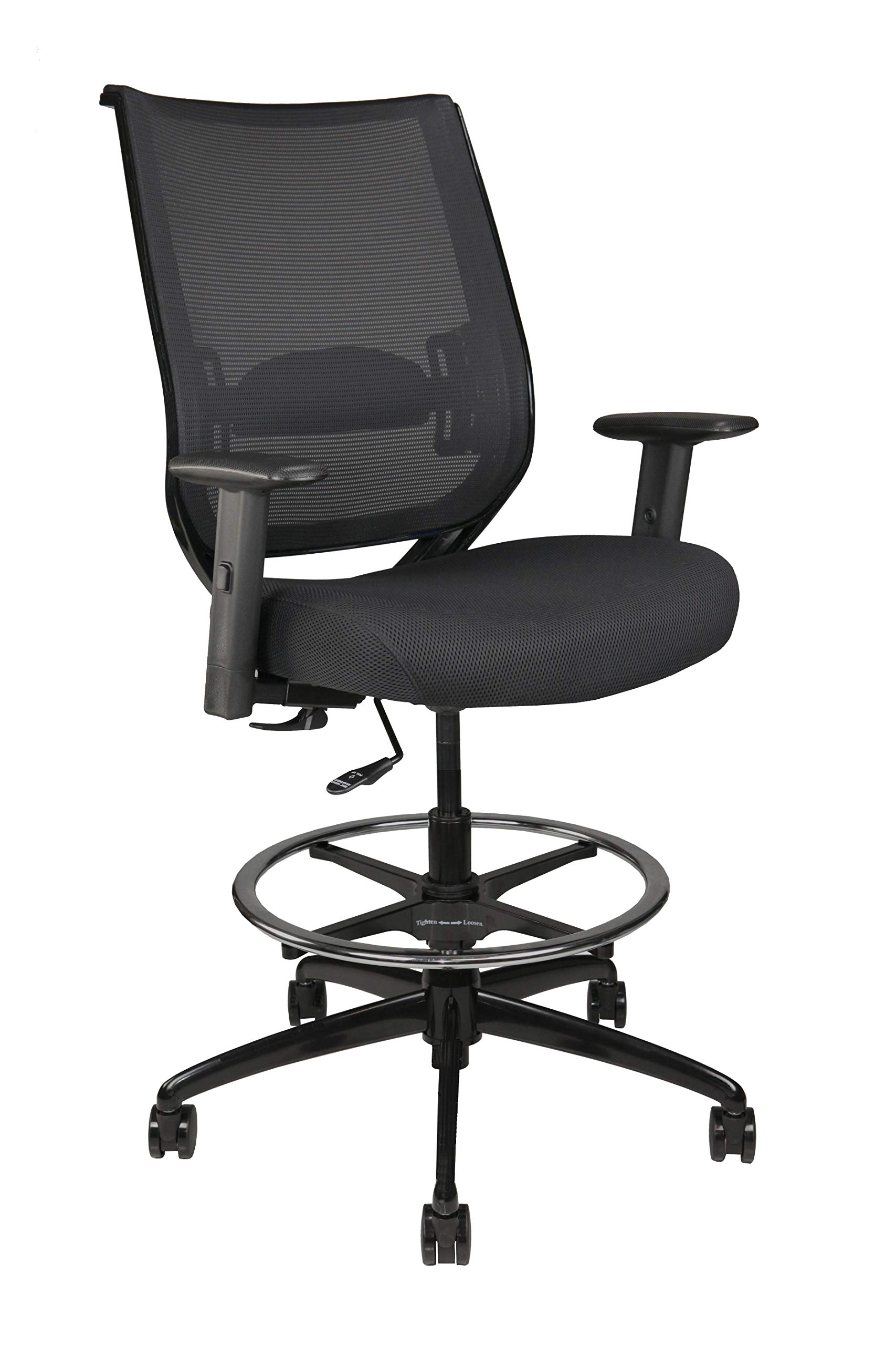 Oak Hollow FurnitureReina Series Drafting Stool Height Adjustable Office Chair Ergonomic Executive Computer Chair with Breathable Fabric Seat Cushion and Mesh Back (Tall 25"-35", Hardfloor Casters)