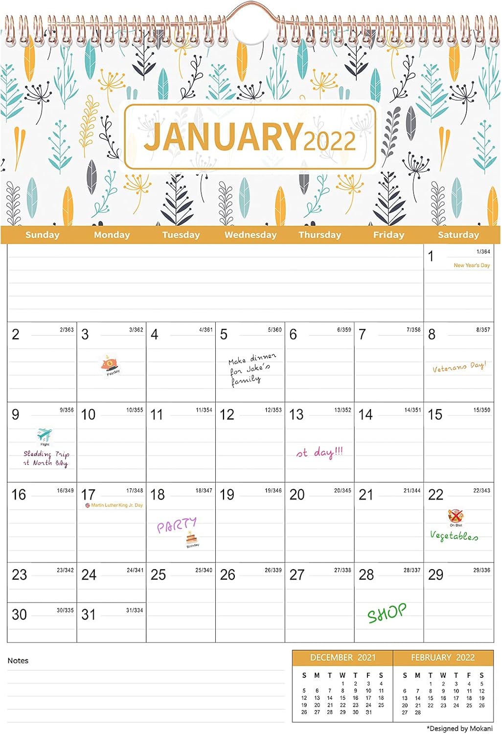 Calendar 2026, MOKANI Wall Calendar 2026-2027 (Jan.2026 to Jun.2027), Large Month-to-View Wall Planner with Stickers