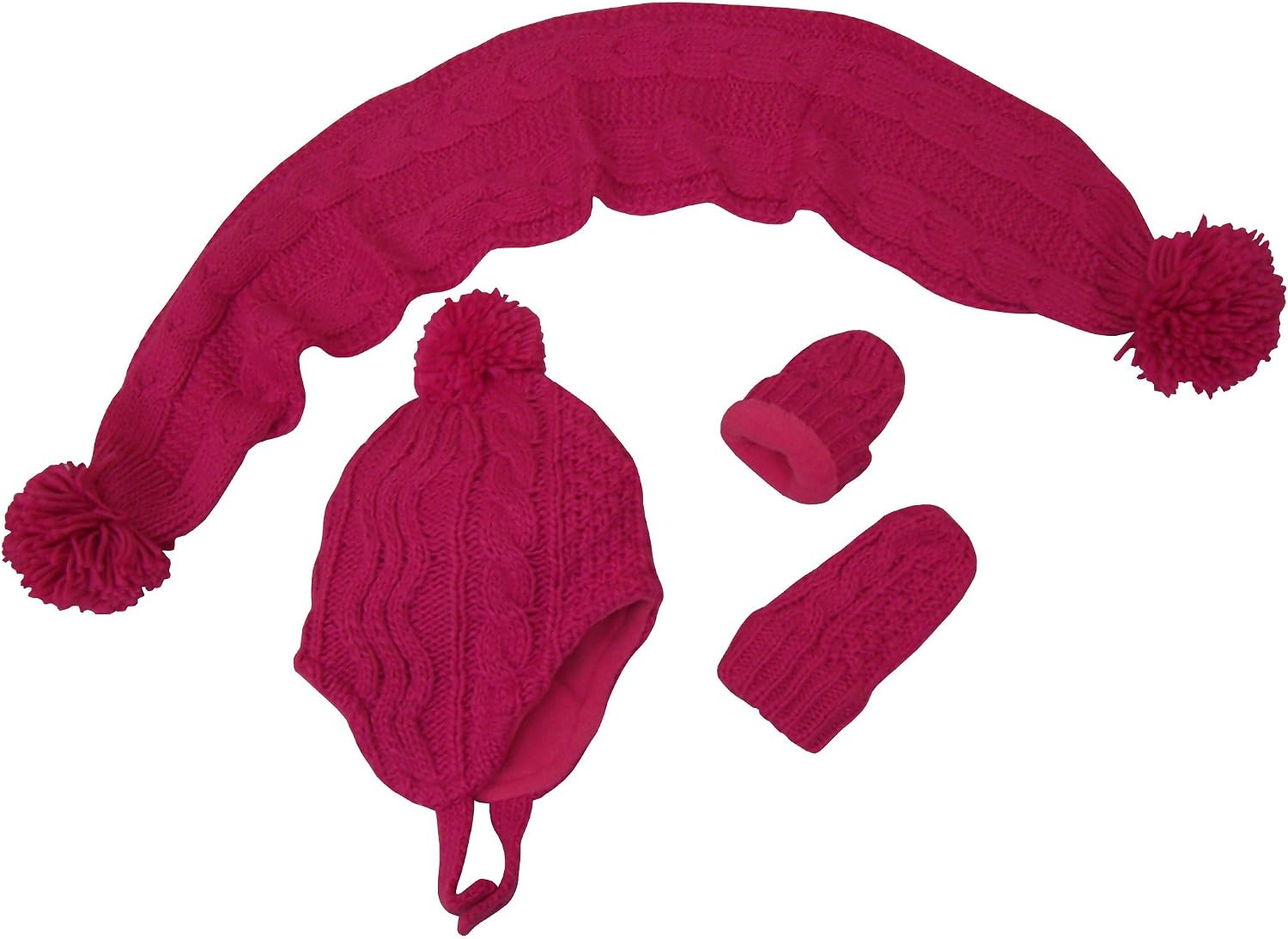 N'Ice Caps Little Girls and Baby Sherpa Lined Knitted 3PC Winter Set with Poms