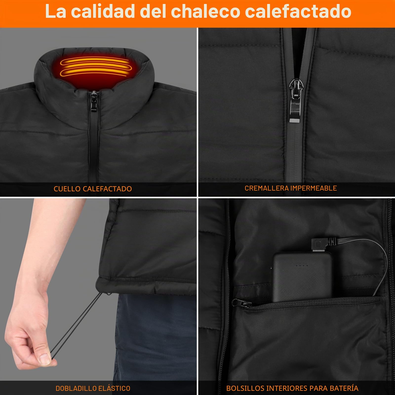 Amiable Chaleco Calefactable Hombre, Chaqueta Calefactable Hombre con 15 Zonas, Chaleco Termico Electrico con batería recargable de 10000 mAh, Ropa Calefactable Chaleco Calefactor para Moto Caza