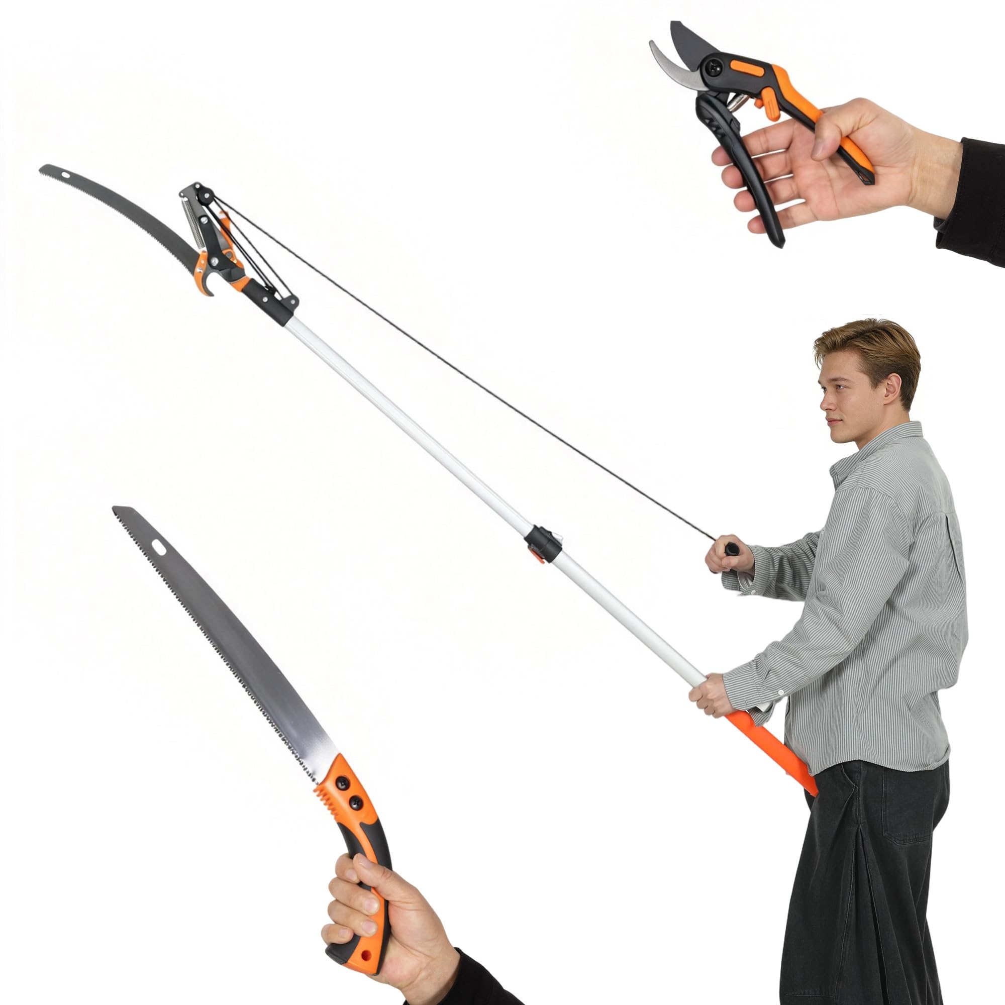 Outsunny Seghetto Manuale da Giardino 2-in-1 con Asta Telescopica in Alluminio 135-199cm