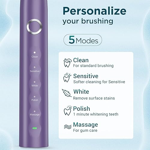 Miniatura 3 de Cepillo de dientes eléctrico para adultos con 8 cabezales de cepillo, cepillo de dientes sónico recargable con un soporte y estuche de viaje, carga