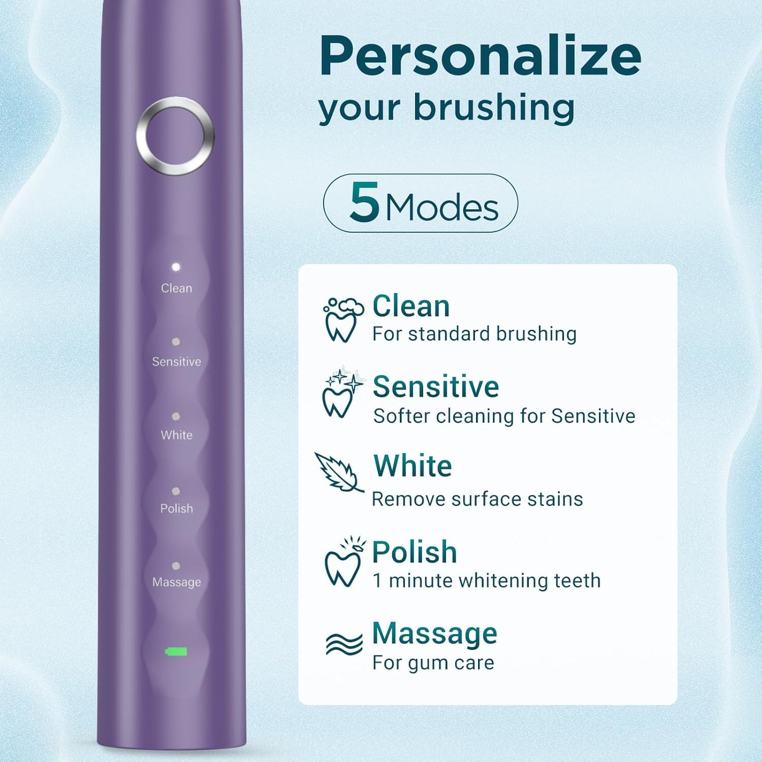 Cepillo de dientes eléctrico para adultos con 8 cabezales de cepillo, cepillo de dientes sónico recargable con un soporte y funda de viaje, cepillo de dientes blanqueador eléctrico con