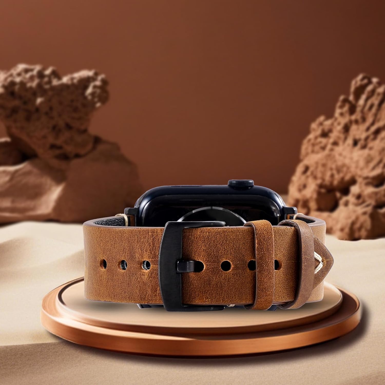 Handmade Double Sided Leather Bands Compatible with Apple Watch Band 42mm(Series 3 2 1) 44mm 45mm 46mm 49mm for Men Women, Retro Design Grain Genuine Leather Wristband Replacement Band Compatible for iWatch Ultra 2, Ultra, SE2, SE, Series 10 9 8 7 6 5 4 3 2 1 - Image 2