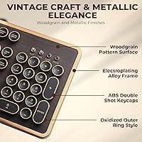 Vista 3 de RK104 - Teclado mecánico retro, 104 teclas de tamaño completo con cable con teclas redondas de máquina de escribir, grano de madera, rollo de tecla