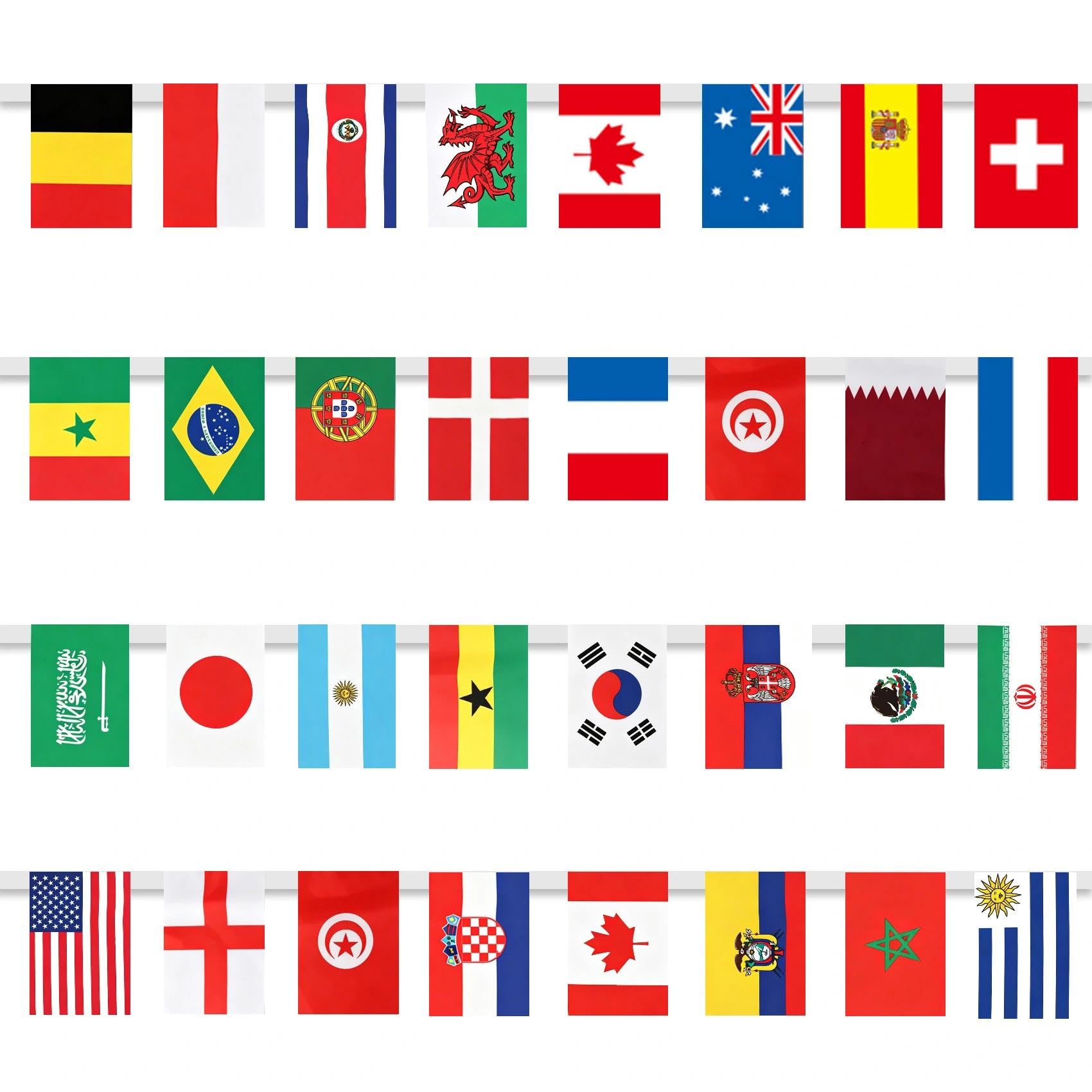 32 International Flags Garland, Hanging Double-Sided Banner for World Cup 2026 Party Decorations, World Cup Viewing, Euro Football, Olympic Games, Pub, Eurovision Party Decorations, Club & Garden Part