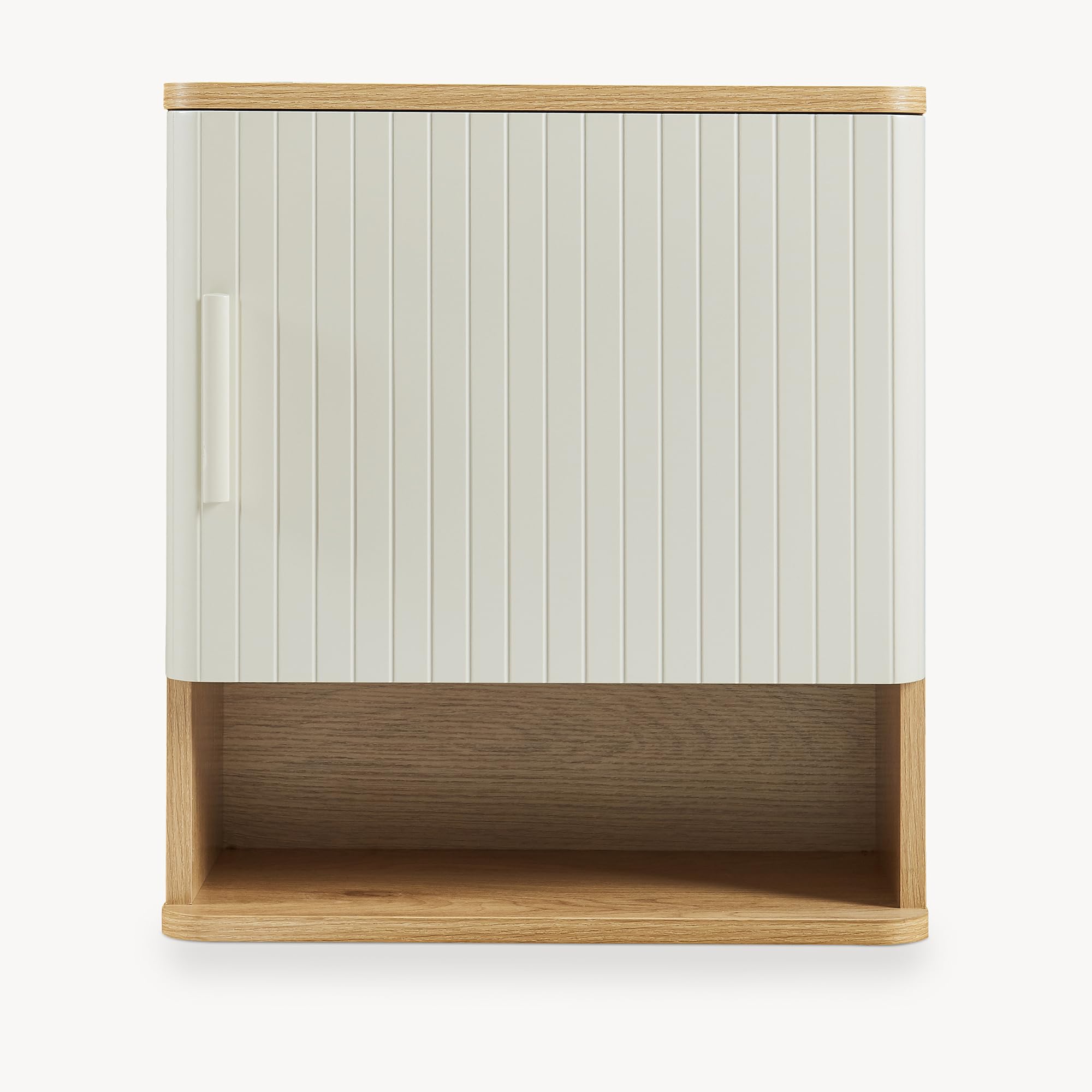[en.casa] Armadietto a Muro con Anta Mobiletto da Parete con Vano Aperto e Ripiano Pensile Multiuso con Mensola per Bagno Cucina Ingresso 50 x 45 x 24 cm - Effetto Rovere/Avena Oatmeal