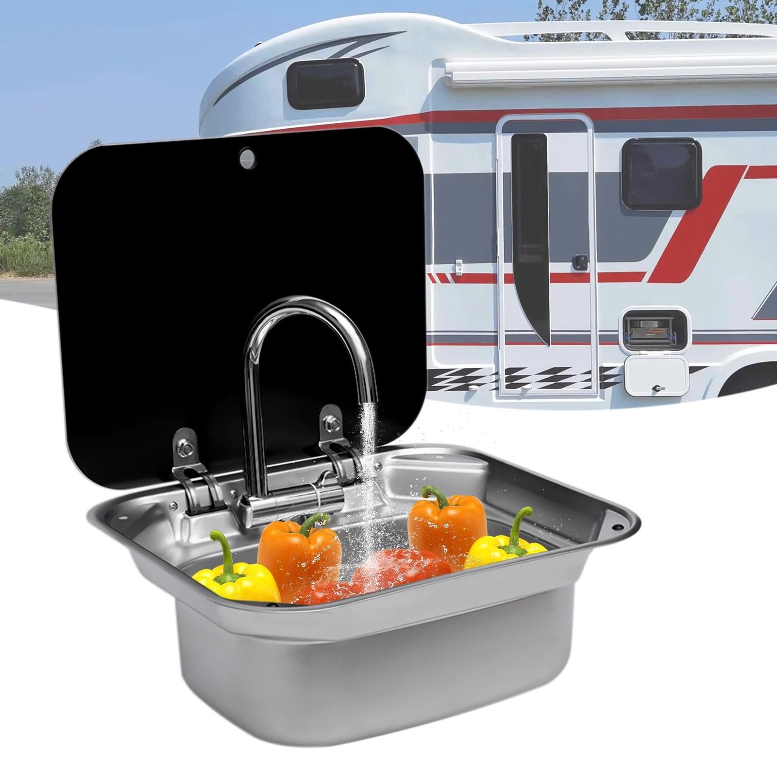 Accessori Camper, Kit Lavello Camper, con Silent Pad, Acciaio Inossidabile Rubinetto E Tubo